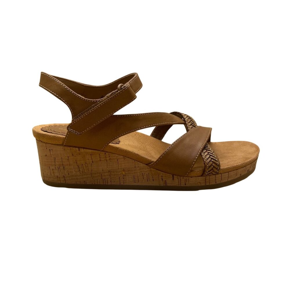 Baretraps Women's Brown Faux Leather Strappy Nichole Wedge Sandals Size 9M